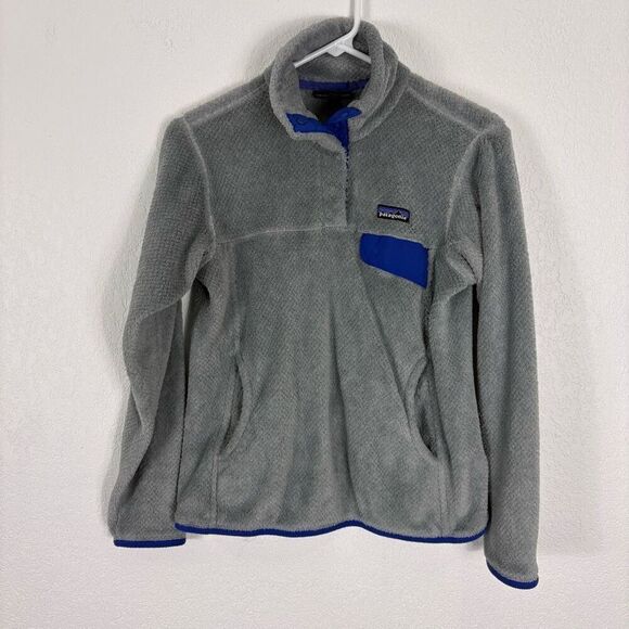Patagonia Grey Quarter Snap Button Fleece Pullover Jacket with Purple Women's Si - Picture 1 of 10